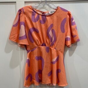 Blume Orange & Purple Printed Flutter-Sleeve Top